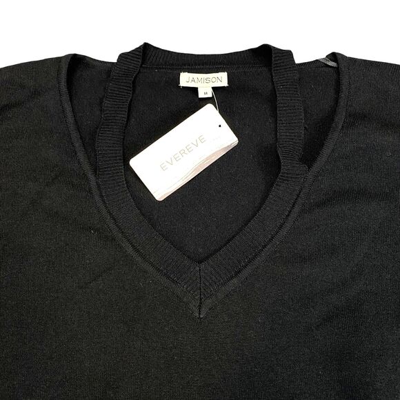 Jamison Sweater Womens Medium Black Long Sleeve Olivia Cut Out V Neck Pullover - Picture 2 of 12
